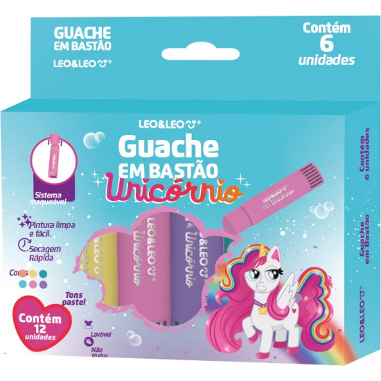 GUACHE EM BASTAO CORES PASTEL UNICORNIO C/ 6 CORES LEOLEO GUACHE EM BASTAO CORES PASTEL UNICORNIO C/ 6 CORES LEOLEO