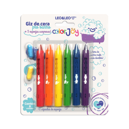 Giz de Cera Retrátil para Banho Leo&Leo Color Joy – 6 Cores com 2 Surpresas! Giz de Cera Retrátil para Banho Leo&Leo Color Joy – 6 Cores com 2 Surpresas!