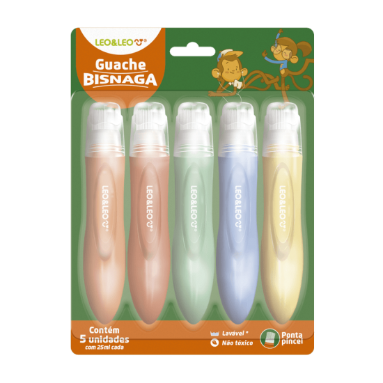 GUACHE BISNAGA PONTA PINCEL C/ 5 UND 25 ML LEO LEO GUACHE BISNAGA PONTA PINCEL C/ 5 UND 25 ML LEO LEO