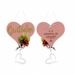 MÓBILE CORAÇÃO COM APLIQUE GRATIDÃO É A MEMÓRIA...FLORESCER 15X12