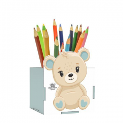 Porta-Lápis Urso Baby Azul | Organização Fofa