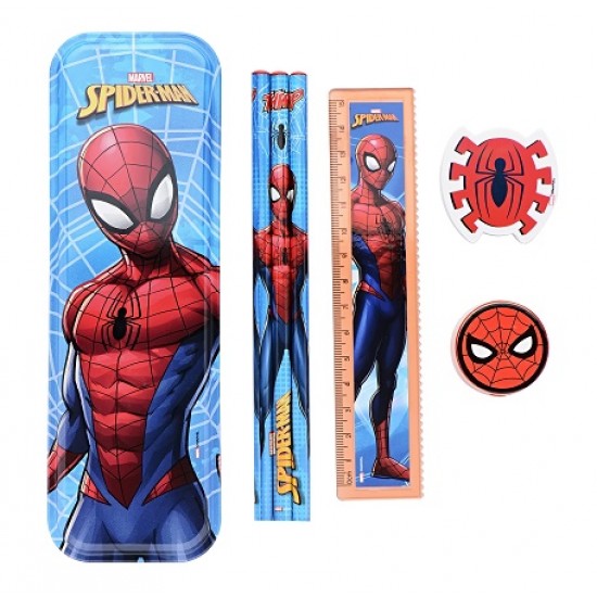 KIT FACE SPIDERMAN 7 PCS - Estojo, lápis, régua, apontador, borracha