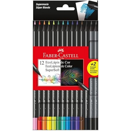 LAPIS DE COR SUPER SOFT C/12 + 2 LAPIS GRAFITE FABER CASTELL LAPIS DE COR SUPER SOFT C/12 + 2 LAPIS GRAFITE FABER CASTELL