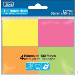Bloco Adesivo Tili Notes 4 Cores Neon – Visibilidade máxima em suas anotações