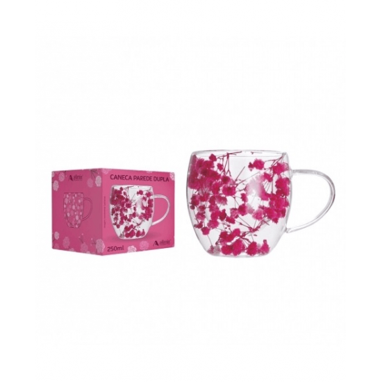 Caneca de Vidro 250ml Camélia Primavera – Parede Dupla com Isolamento Térmico e Estampa Floral