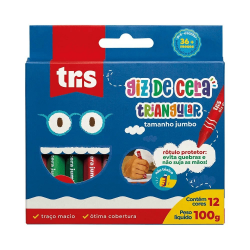 Giz de Cera Tamanho Jumbo Triangular 12 Cores – Tris