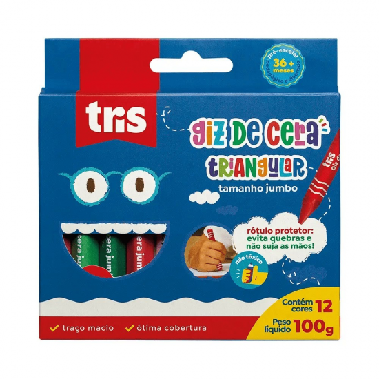 Giz de Cera Tamanho Jumbo Triangular 12 Cores – Tris Giz de Cera Tamanho Jumbo Triangular 12 Cores – Tris