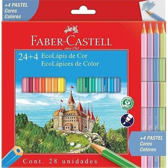 LAPIS DE COR ECOLAPIS C/24 CORES + 4 PASTEIS FABER CASTELL LAPIS DE COR ECOLAPIS C/24 CORES + 4 PASTEIS FABER CASTELL