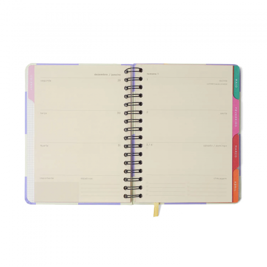 Agenda Planner Wire-O 2026 Melissa Semanal Notas com Divisórias A5 Block Bloomy Agenda Planner Wire-O 2026 Melissa Semanal Notas com Divisórias A5 Block Bloomy