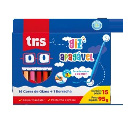 Giz Apagável Tris – 12 Cores Vibrantes + 2 Metálicas com Borracha – Liberdade Criativa Giz Apagável Tris – 12 Cores Vibrantes + 2 Metálicas com Borracha – Liberdade Criativa