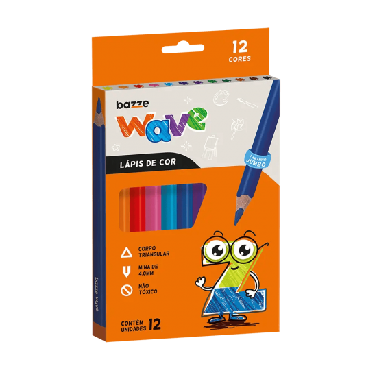 LÁPIS DE COR BAZZE WAVE JUMBO C/12 LÁPIS DE COR BAZZE WAVE JUMBO C/12