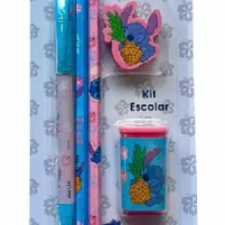 KIT ESCOLAR STITCH 5PÇS -1CAN,2LAPIS,1BORR,1APONT