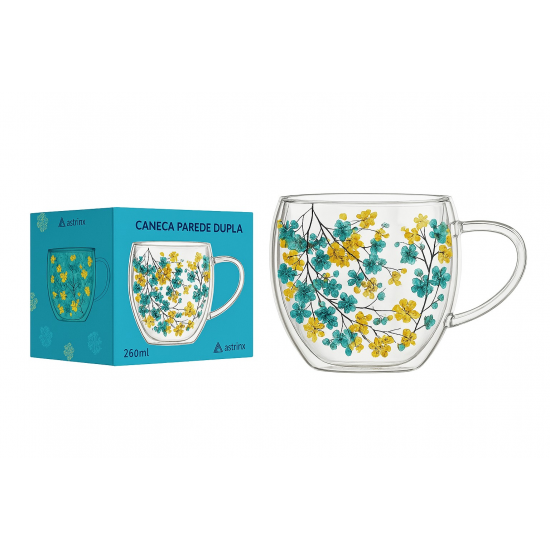 Caneca de Vidro 250ml Camélia Verão – Parede Dupla com Isolamento Térmico e Estampa Floral Caneca de Vidro 250ml Camélia Verão – Parede Dupla com Isolamento Térmico e Estampa Floral