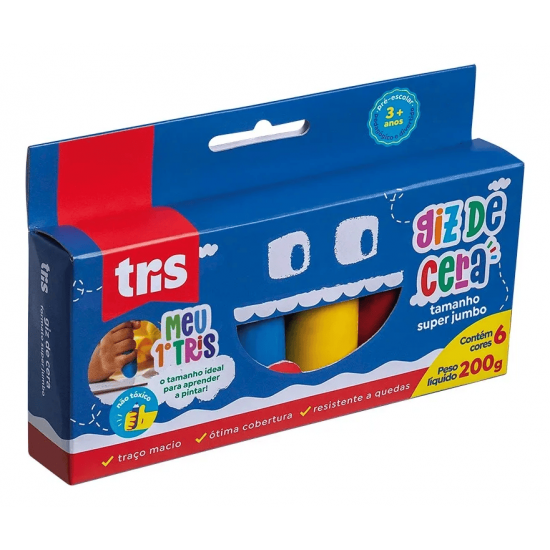 Giz de Cera Tamanho Jumbo Triangular 6 Cores – Tris Giz de Cera Tamanho Jumbo Triangular 6 Cores – Tris