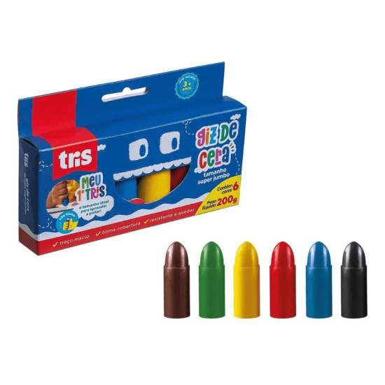 Giz de Cera Tamanho Jumbo Triangular 6 Cores – Tris Giz de Cera Tamanho Jumbo Triangular 6 Cores – Tris
