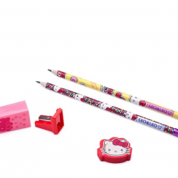 Kit Lápis HB Hello Kitty com Apontador e Borracha Kit Lápis HB Hello Kitty com Apontador e Borracha