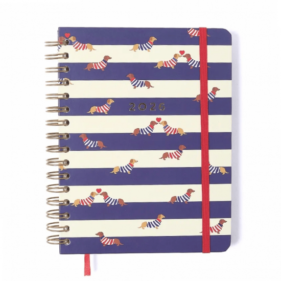 Agenda Planner Wire-O 2026 Praia Semanal Notas com Divisórias A5 Cachorros