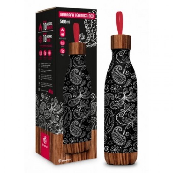 GARRAFA TERMICA METAL NEO 500ML FLY PAISLEY PRETA GARRAFA TERMICA METAL NEO 500ML FLY PAISLEY PRETA