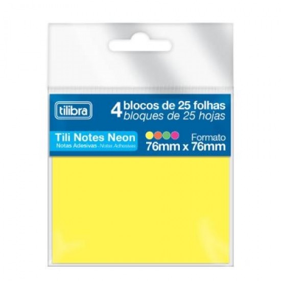 Bloco Adesivo Tili Notes Neon 4 Cores – Destque vibrante para suas anotações