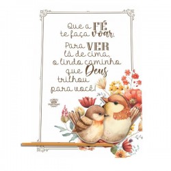 Placa de Mesa “Que a Fé Te Faça Voar…” com Passarinho