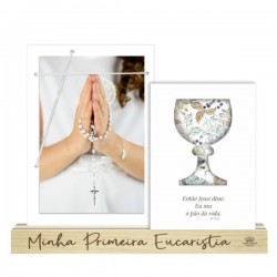 Porta-Retrato Elástico com Placa “Minha Primeira Eucaristia”