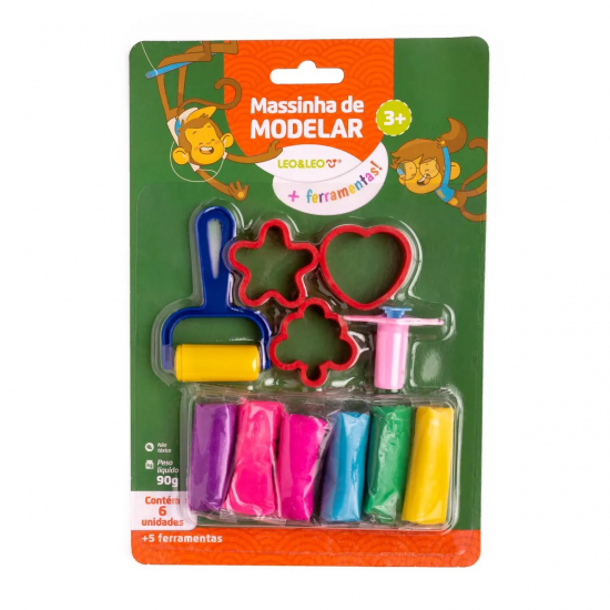 Kit de Massinha de Modelar 6 Cores + 5 Peças – Leo & Leo Kit de Massinha de Modelar 6 Cores + 5 Peças – Leo & Leo
