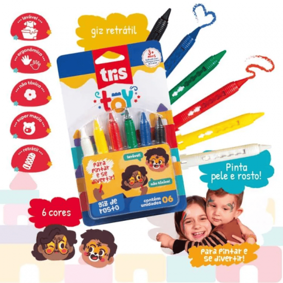 Giz de Rosto Toy 6 Cores – Tris Giz de Rosto Toy 6 Cores – Tris