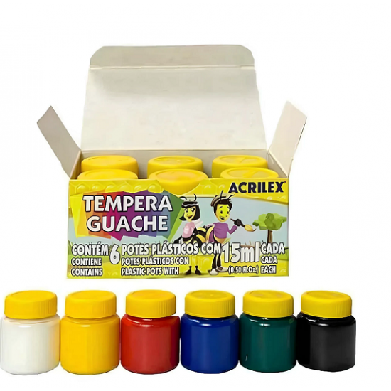 TINTA TEMPERA GUACHE C/6 CORES 15ML TINTA TEMPERA GUACHE C/6 CORES 15ML