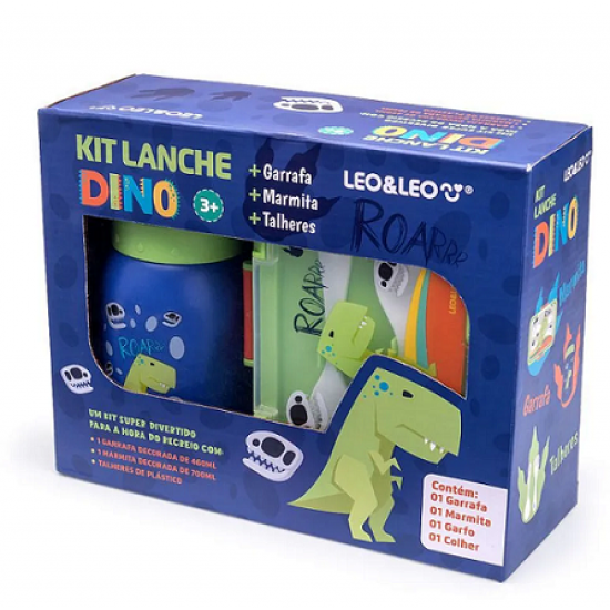 KIT LANCHE DINO GARRAFA PLASTICA 500ML + MARMITA 700ML LEO LEO KIT LANCHE DINO GARRAFA PLASTICA 500ML + MARMITA 700ML LEO LEO