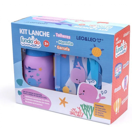 KIT LANCHE FUNDO DO MAR GARRAFA PLASTICA 500ML + MARMITA 700ML LEO LEO KIT LANCHE FUNDO DO MAR GARRAFA PLASTICA 500ML + MARMITA 700ML LEO LEO