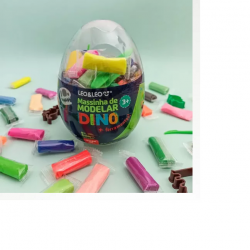 KIT MASSA DE MODELAR OVO DINO 24 CORES C/7 MOLDES LEOELEO