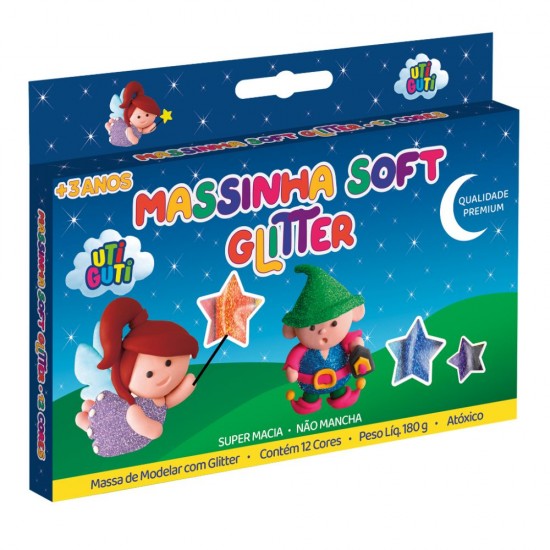 MASSINHA SOFT GLITTER UTIGUTI ESTOJO 180G 12 CORES MASSINHA SOFT GLITTER UTIGUTI ESTOJO 180G 12 CORES