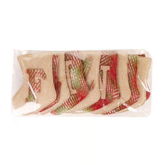 Varal “Feliz Natal” 14 cm × 2,5 m – Botas de Juta Verde e Vermelho