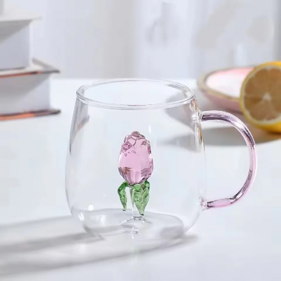 Caneca de Vidro 350ml Flor 3D – Design Sofisticado para Bebidas Quentes e Frias Caneca de Vidro 350ml Flor 3D – Design Sofisticado para Bebidas Quentes e Frias