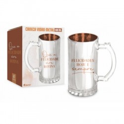 CANECA VIDRO METALIC TEMAS FELICIDADE VIRE ROTINA